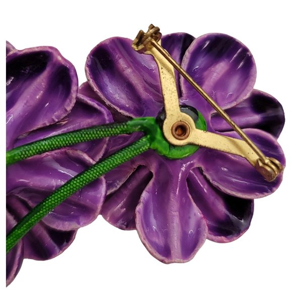 Pink Purple Plastic Daisy Flower Duo, Green Metal Stem Pin Brooch E143 - Picture 6 of 10